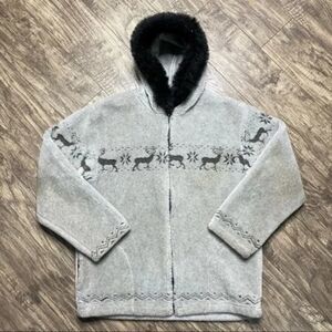 Women gray wild animal hooded wool jacket